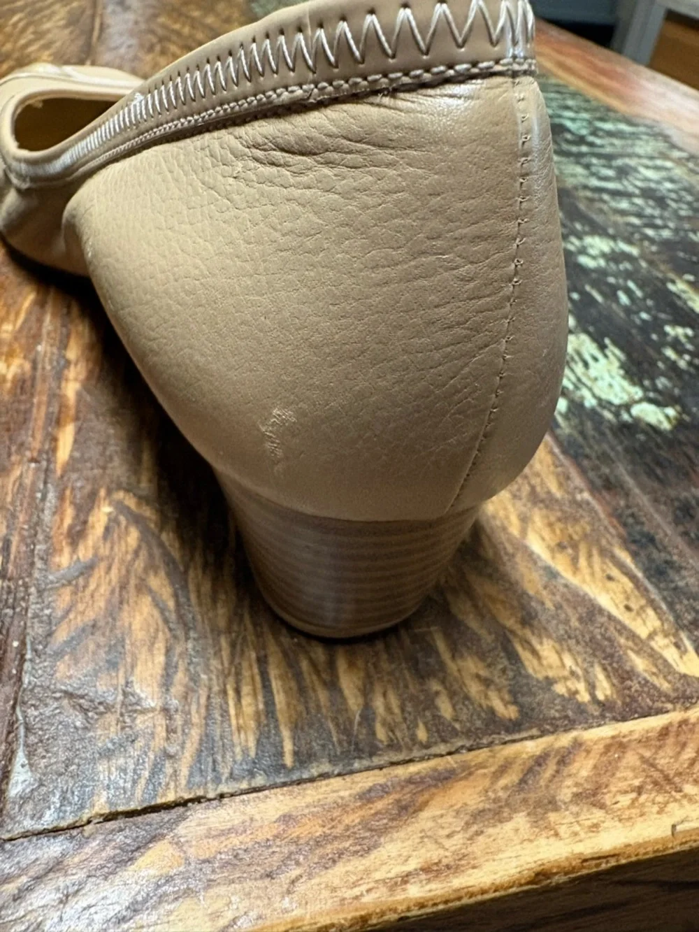 Cole Haan Elsie Nude/Tan Cap Toe Leather Wedge Slip On Wedge Heels Size 9.5